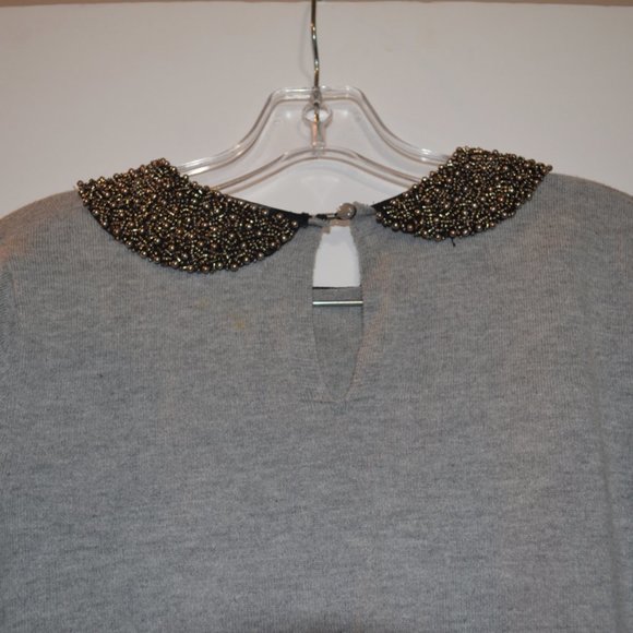 LC Lauren Conrad Metallic Beaded Round Collar Grey Sweater Girls M - Picture 4 of 7